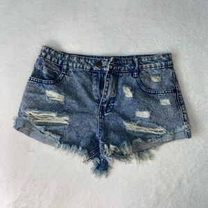 Medium Blue Denim Acid Wash Shorts